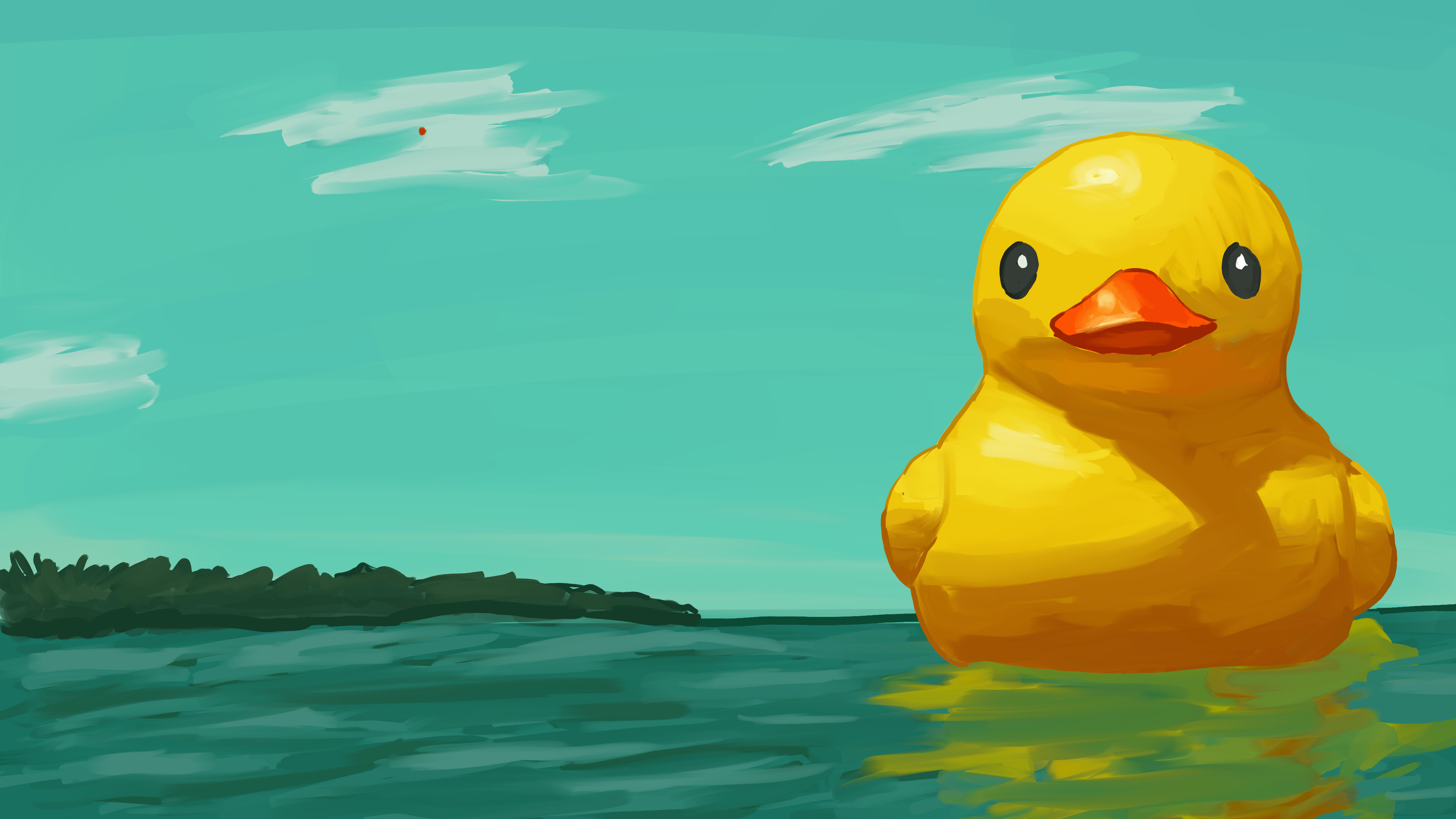 A rubber duck with background work